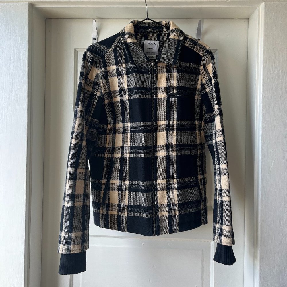 RVCA plaid jacket/coat uk 8 us 4/6 navy and cream perfect condition